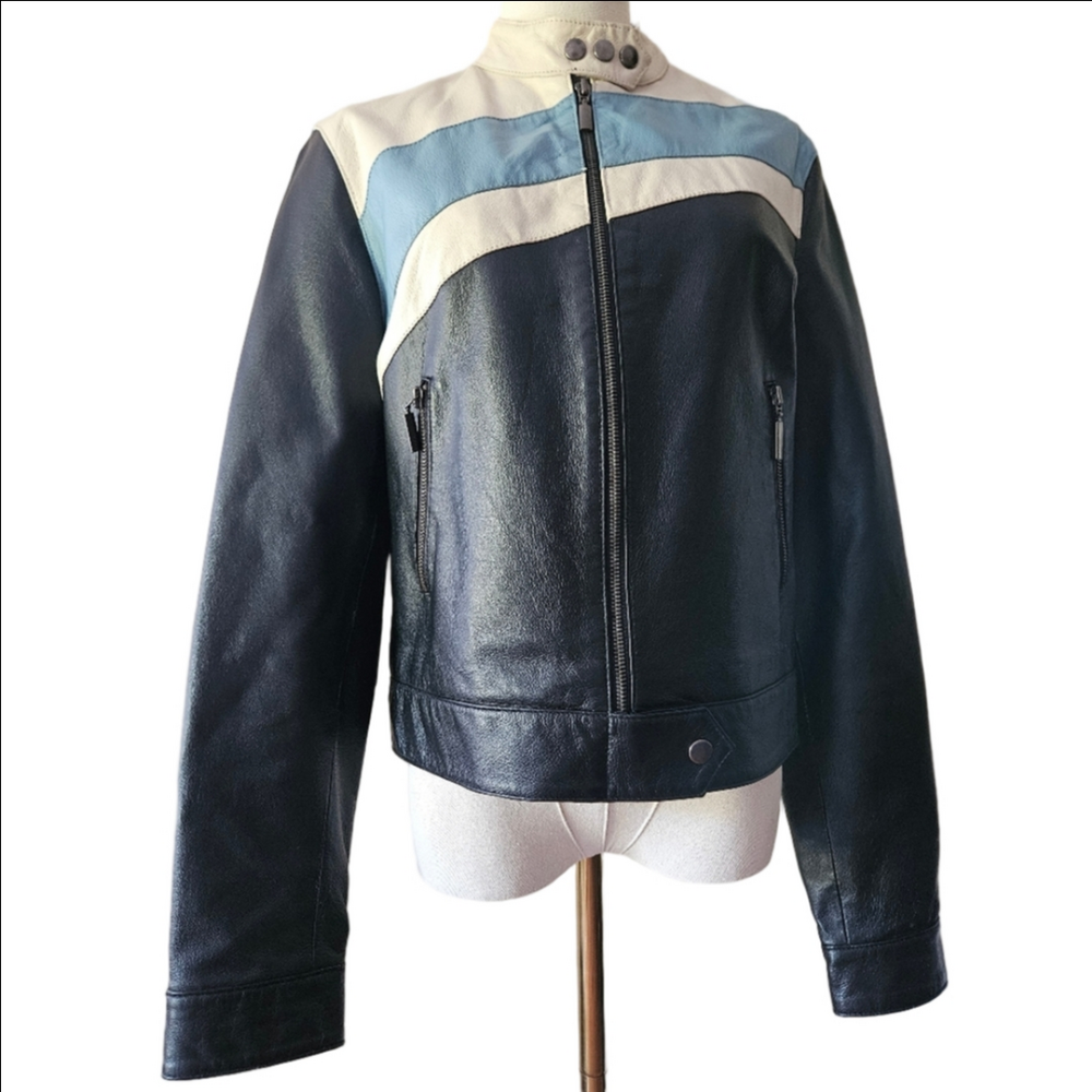 Retro Forever21 Y2K Genuine Leather Moto Jacket-Size Large - Picture 2 of 11
